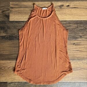 Miss Me Womens Tank Top Medium Burnt Orange Ribbed Lace Sleeveless Boho